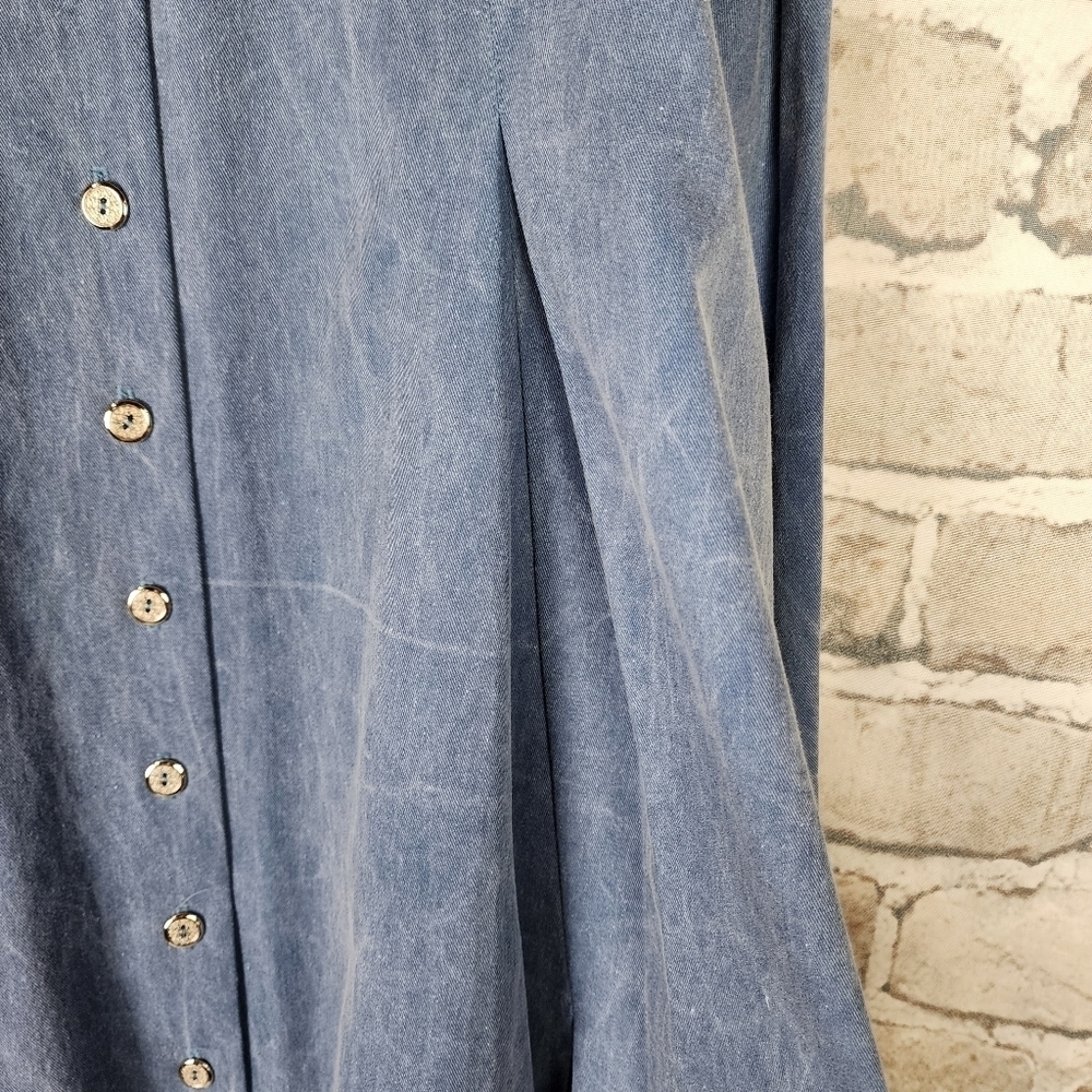 Vintage Western A Line Maxi Skirt Button Front Chambray Blue Cotton Size 11/12 - Picture 6 of 10